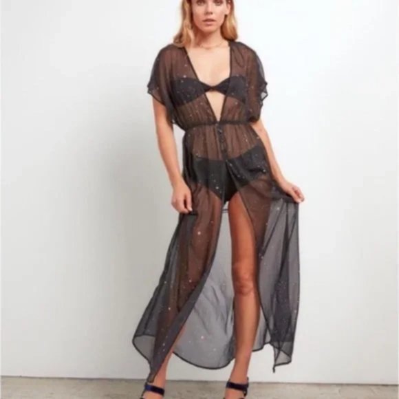 Volcom Dresses & Skirts - Stone Row Sheer Black Festival Maxi Cover Up